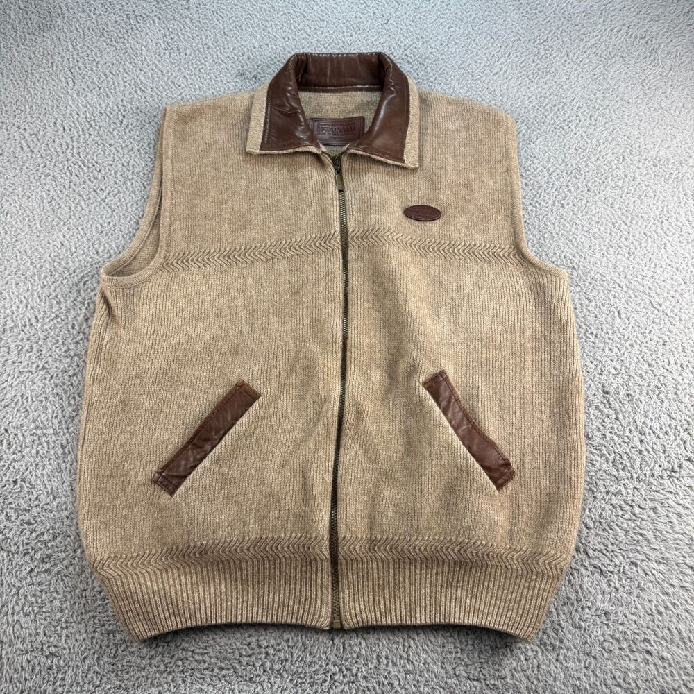 MCDONALD Possum Merino Wool Full Zip Vest Mens Large Brown & Beige New Zealand
